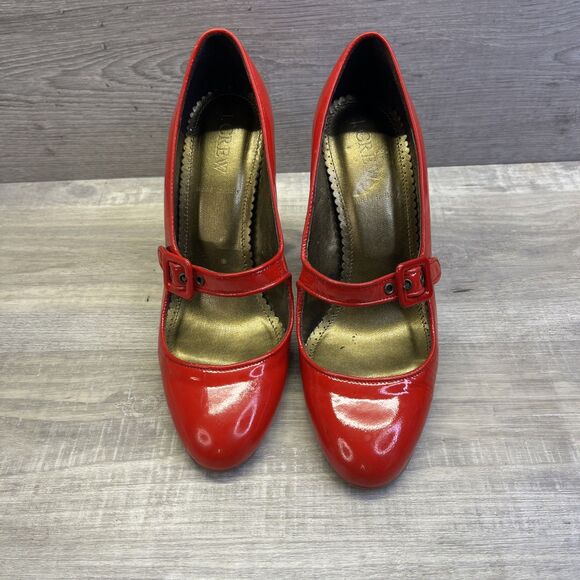 J Crew Patent Leather Womens Red Mary Jane High Heels Pump Size 5.5 Vintage - Picture 2 of 16